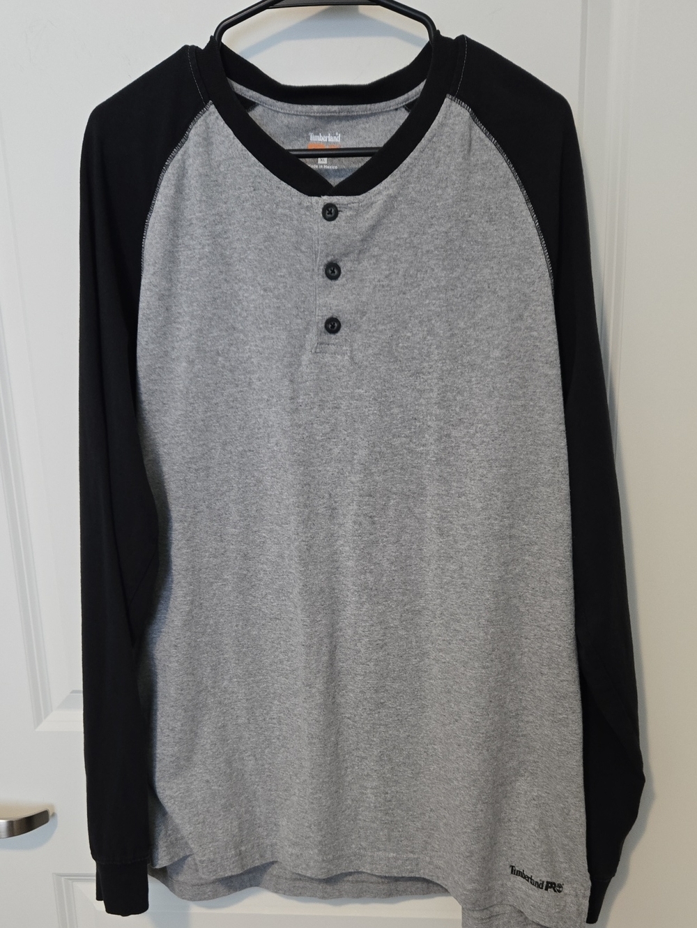 Timberland PRO Men’s Long Sleeve Henley - Gray Body with Black Sleeves.xlnt.cond